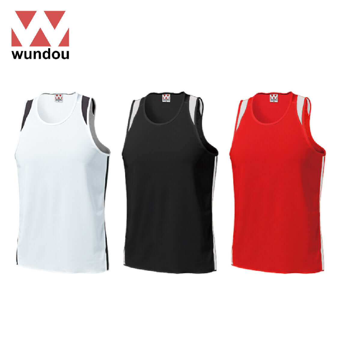 Wundou P5510 Running Tank Top in white, black, and red colors for active individuals and corporate gifts.
