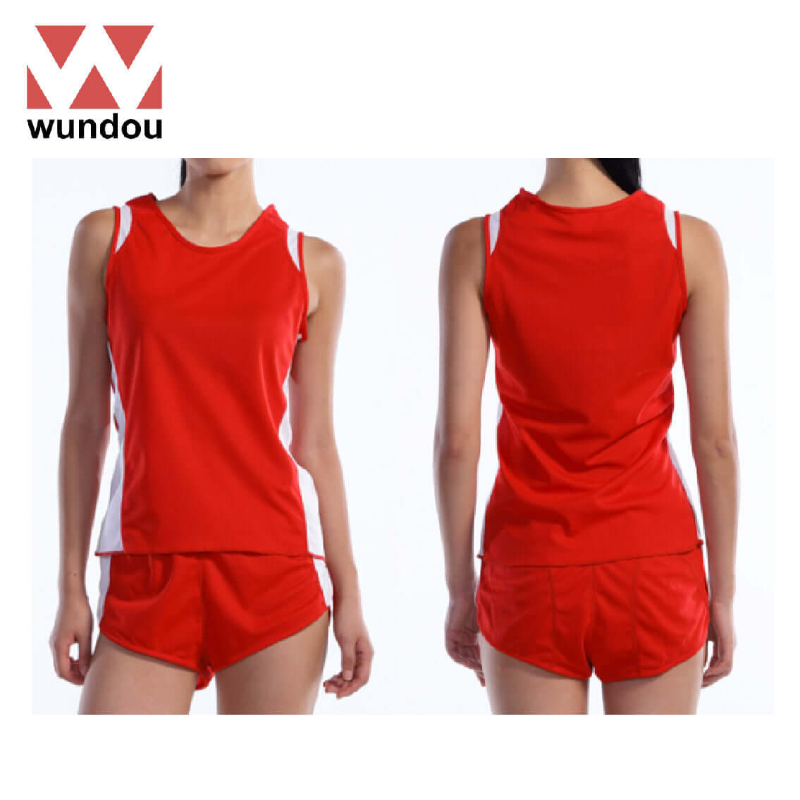 Wundou P5520 Women's Running Tank Top in vibrant red, showcasing both front and back views for active workouts.