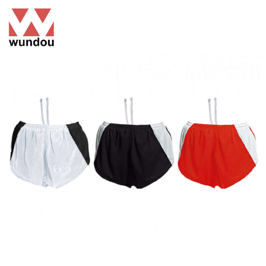 Wundou P5590 Women's Running Shorts in grey, black, and red with drawcord for customizable fit.